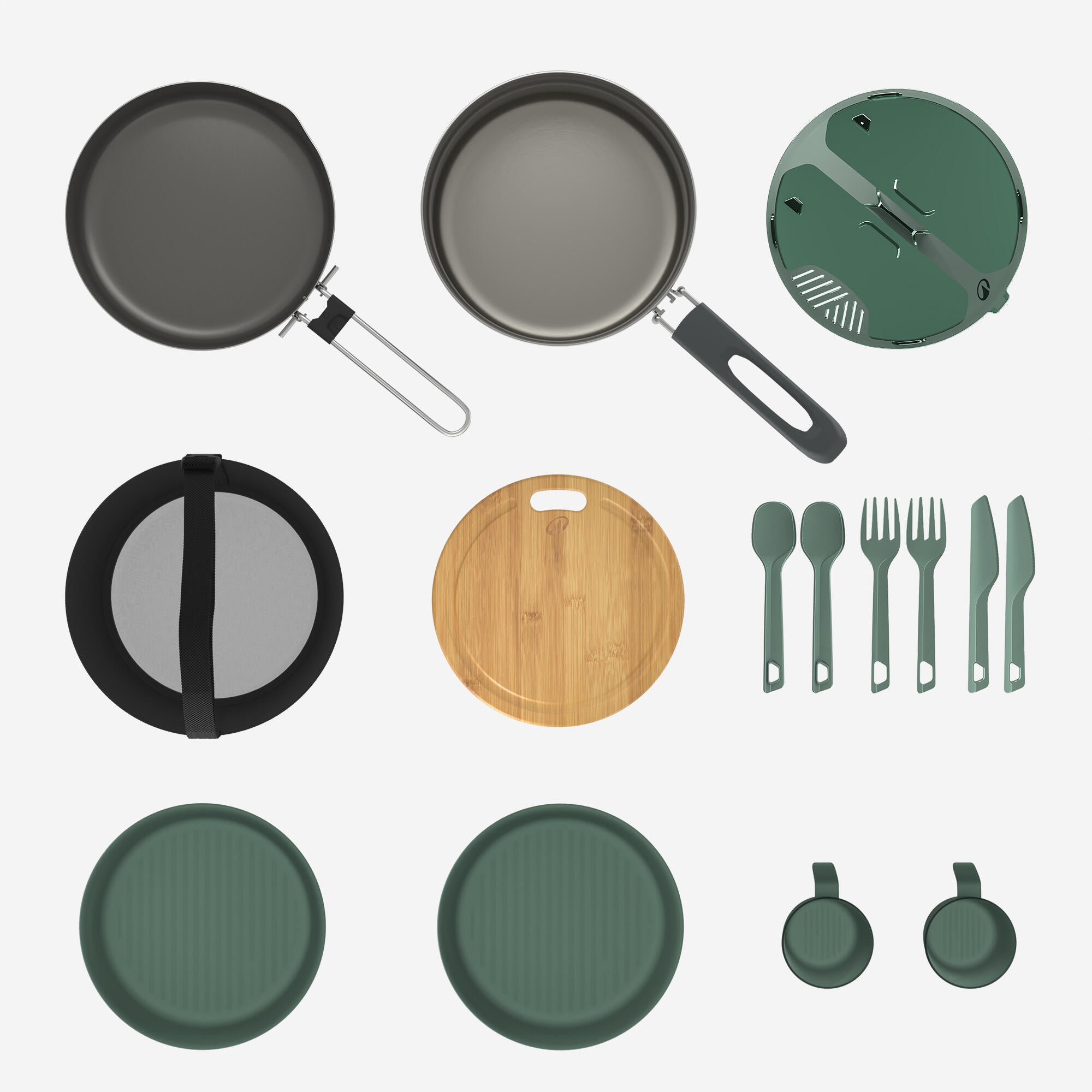 Quechua Stainless steel non-stick camping cookset 500 for 2 people - 15-piece - Image 2